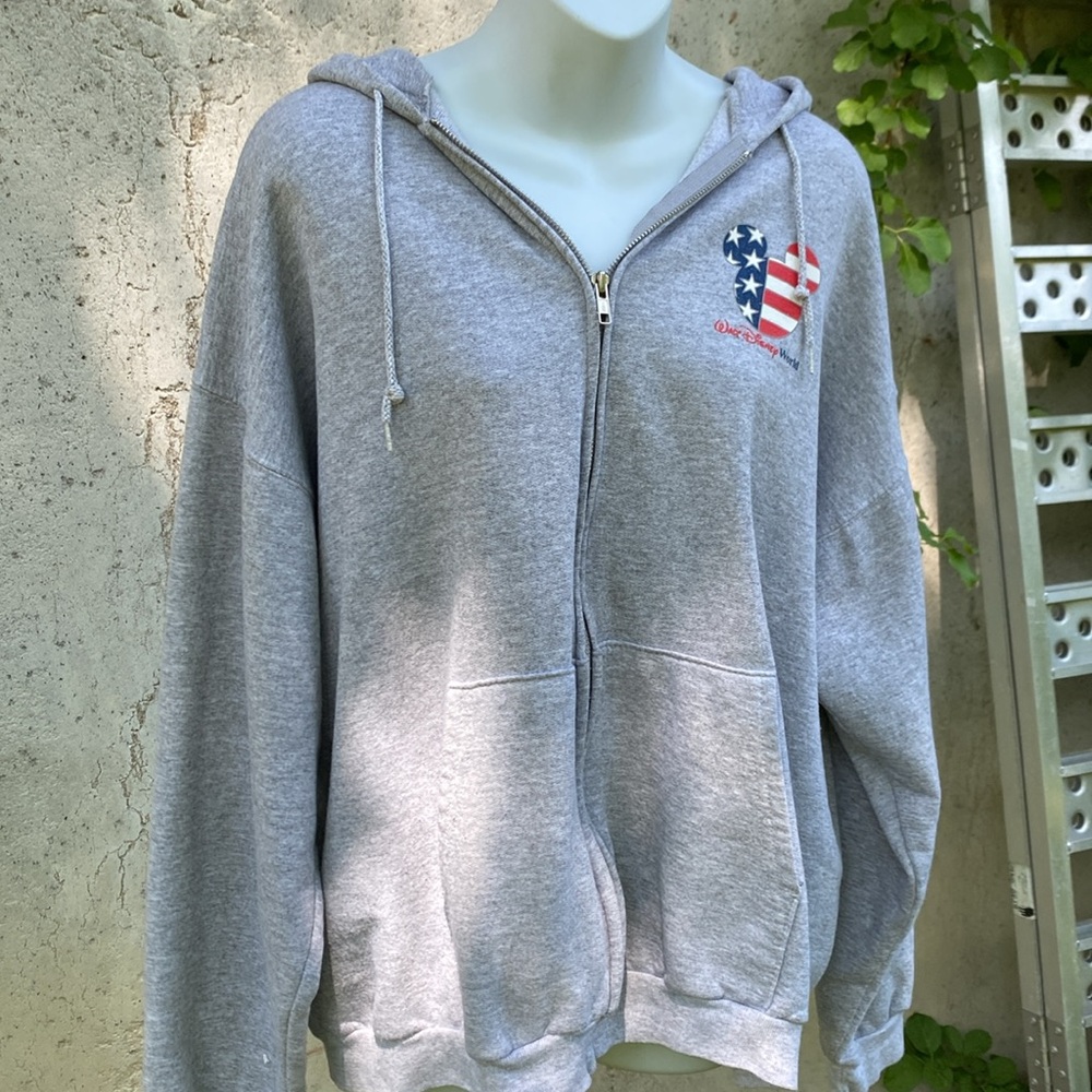 Disney World Gray Hooded Zippered Sweatshirt USA Mickey Mouse Tag Women’s Med.
